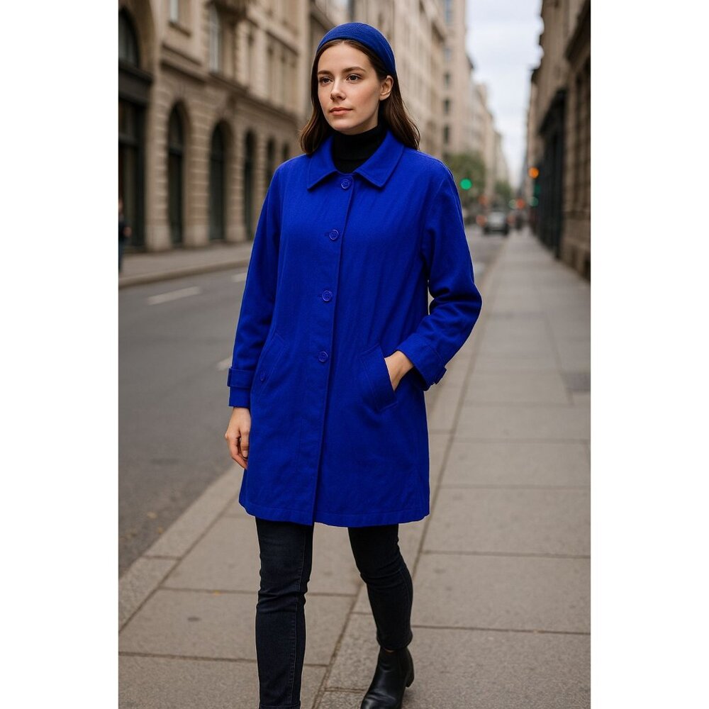 Vintage Misty Harbor Royal Blue Trench Coat 8P Wool Blend Urban 80s Corpcore